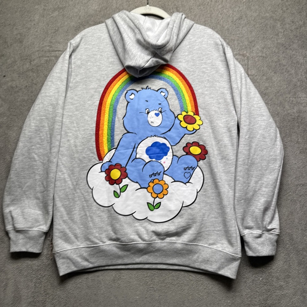 Care Bears Youth‎ Gray Hoodie Medium 8-10 Rainbow Graphic Retro 80s Style